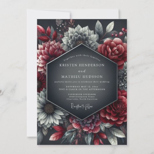 Burgund Blühende Hell-Dunkel-Hochzeit Einladung (Vorderseite)