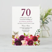 Burgund Blume 70. Geburtstagsparty Einladung (Stehend Vorderseite)