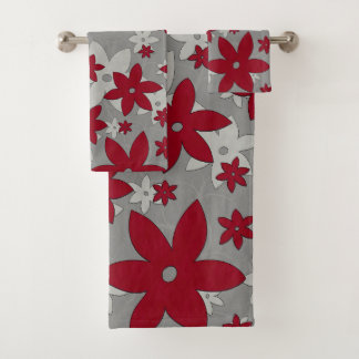 Burgund-Blume auf hellgrauem Wein Badhandtuch Set
