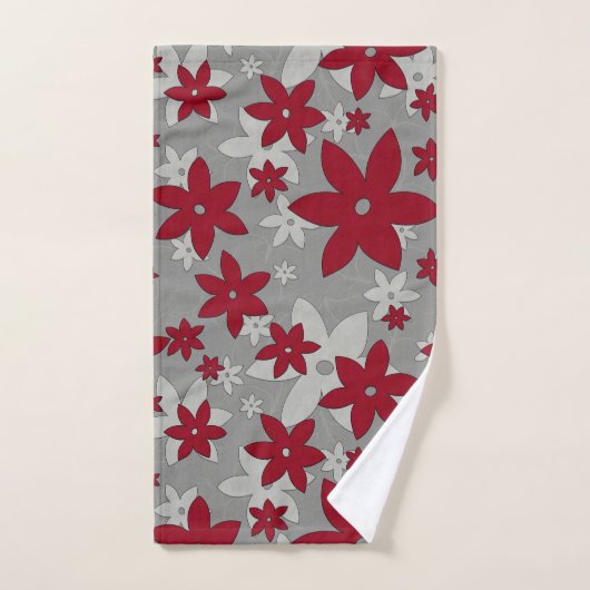 Burgund-Blume auf hellgrauem Wein Badhandtuch Set (Handtuch)