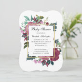 Burgund Blume Babydusche. Maroon-Einladung Einladung (Stehend Vorderseite)