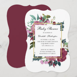 Burgund Blume Babydusche. Maroon-Einladung Einladung