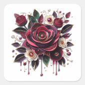 Burgund-Blume, Blätter und Perlen Quadratischer Aufkleber (Vorderseite)