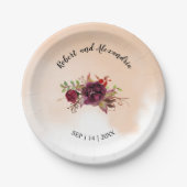 Burgund Blume Brautparty Hochzeit Empfang Pappteller (Vorderseite)