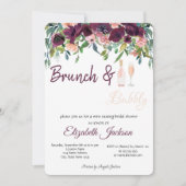 Burgund Blume Brunch & Bubbly Brautparty Einladung (Vorderseite)