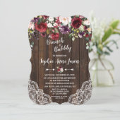 Burgund Blume Brunch & Bubbly Brautparty Einladung (Stehend Vorderseite)