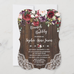 Burgund Blume Brunch & Bubbly Brautparty Einladung