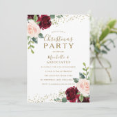 Burgund Blume Büro Weihnachts-Party Einladung (Stehend Vorderseite)