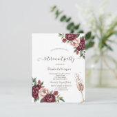 Burgund-Blume, Champagner-Glass-Rente Einladung (Stehend Vorderseite)