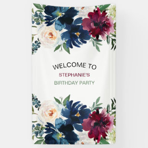 Burgund-Blume der Wasserfarben-Marine Geburtstag Banner