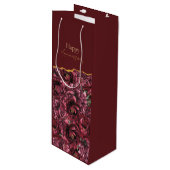 Burgund Blume Elegante mit Goldakzent Geschenktüte Für Weinflaschen (Vorderseite Schrägansicht)
