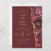 Burgund Blume Elegante mit Goldakzenten Hochzeit Einladung (Vorderseite)