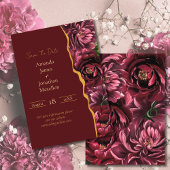 Burgund Blume Elegante mit Goldakzenten Hochzeit Save The Date