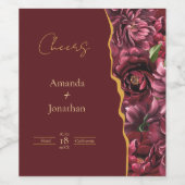 Burgund Blume Elegante mit Goldakzenten Hochzeit Weinetikett (Einzelnes Label)