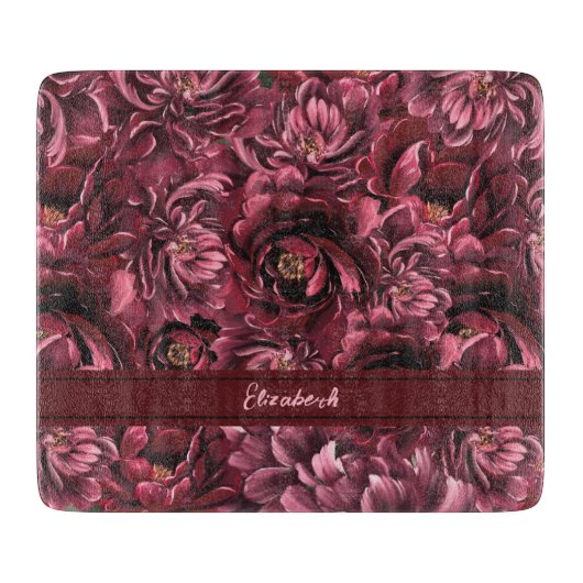 Burgund Blume Elegante Schneidebrett (Vorderseite)