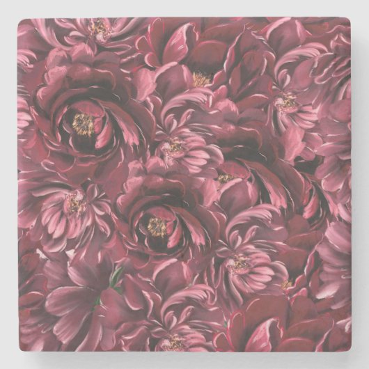 Burgund Blume Elegante Steinuntersetzer (Vorderseite)