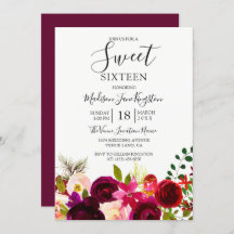 Burgund Blume Floral Boho Sweet 16