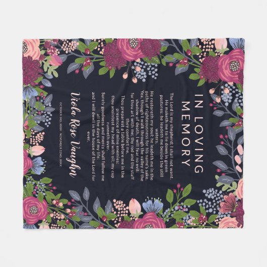 Burgund Blume Frame Psalm in Love Memory Fleecedecke (Vorderseite (Horizontal))