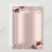 Burgund Blume Glitzer Border Rose Gold 80. Einladung (Rückseite)