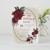 Burgund Blume grün geometrisch Geburtstag Einladung (Stehend Vorderseite)