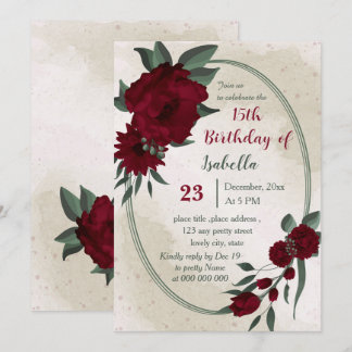 Burgund Blume grün geometrisch Geburtstag Einladung