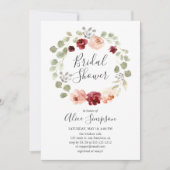 Burgund Blume Grüne Eukalyptus Brautparty Einladung (Vorderseite)