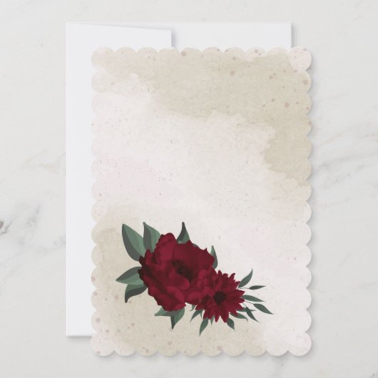 Burgund Blume Grünkranz Einladung (Rückseite)