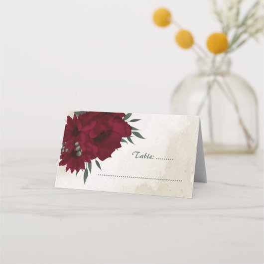 Burgund Blume Grünpflanzen Platzkarte (Vorderseite)