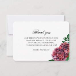 Burgund Blume Hochzeit danke. Maroon floral Dankeskarte