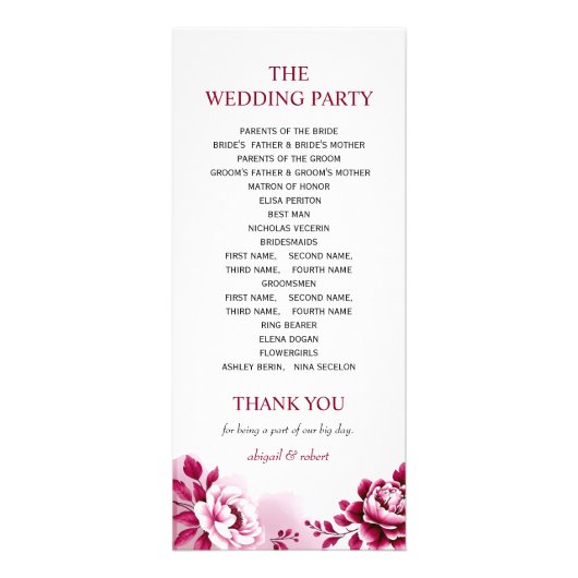 Burgund Blume Hochzeitsfeier Wappen Werbekarte (Hinten)