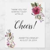 Burgund Blume jubeln Danke Hochzeit Weinetikett (Einzelnes Label)