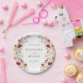 Burgund Blume Kranz-Hochzeit im Herbst im Blut Pappteller (Party)