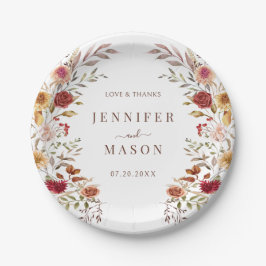 Burgund Blume Kranz-Hochzeit im Herbst im Blut Pappteller