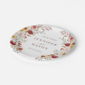 Burgund Blume Kranz-Hochzeit im Herbst im Blut Pappteller (Schrägansicht)