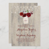 Burgund Blume Mason Jar Rustikale Engagement Parte Einladung (Vorne/Hinten)