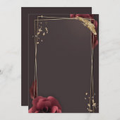Burgund-Blume mit Goldrahmen Einladung (Vorne/Hinten)