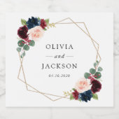 Burgund-Blume, Navy-Blume, Blumenhochzeit Schaumweinetikett (Einzelnes Label)