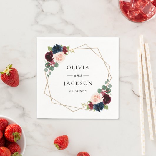 Burgund-Blume, Navy-Blume, Blumenhochzeit Serviette (Beispiel)