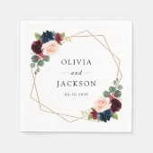 Burgund-Blume, Navy-Blume, Blumenhochzeit Serviette (Vorderseite)