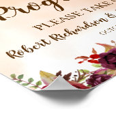 Burgund Blume Programme Hochzeitfeier Unterzeichnu Poster (Ecke)