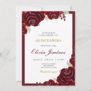 Burgund Blume quinceañera Einladung