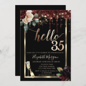 Burgund-Blume, Rahmen, Champagner 35. Einladung (Vorne/Hinten)