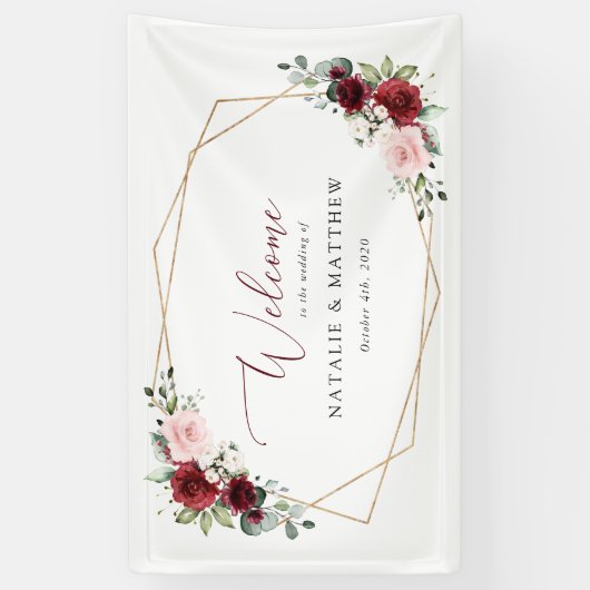 Burgund-Blume, rosa Blume, Begrüßung Banner (Vertikal)