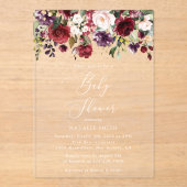 Burgund-Blume, rosa Blume, Boho, Babydusche Acryleinladungen (Vorderseite)