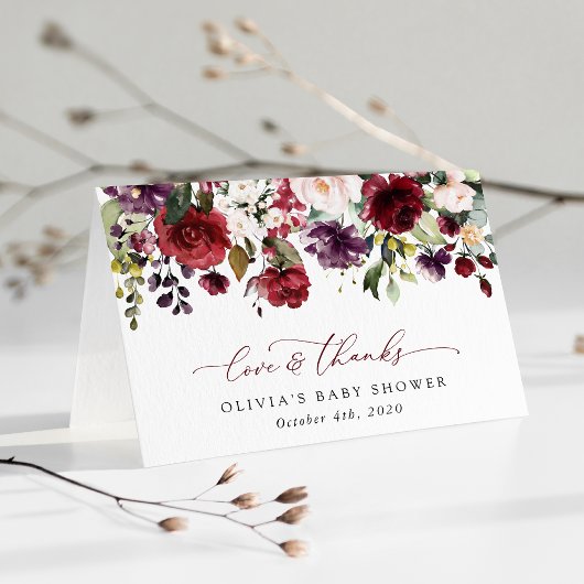 Burgund-Blume, rosa Blume, Boho, Babydusche Dankeskarte