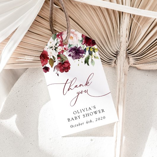 Burgund-Blume, rosa Blume, Boho, Babydusche Geschenkanhänger