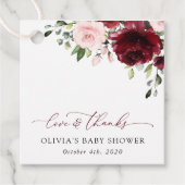 Burgund-Blume, rosa Blume, Boho, Babydusche Geschenkanhänger (Vorderseite)