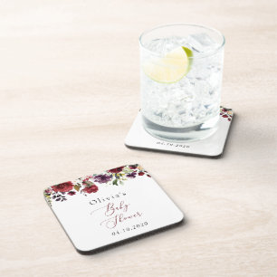 Burgund-Blume, rosa Blume, Boho, Babydusche Getränkeuntersetzer