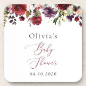 Burgund-Blume, rosa Blume, Boho, Babydusche Getränkeuntersetzer (Vorderseite)