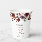 Burgund-Blume, rosa Blume, Boho, Babydusche Pappbecher (Vorderseite)